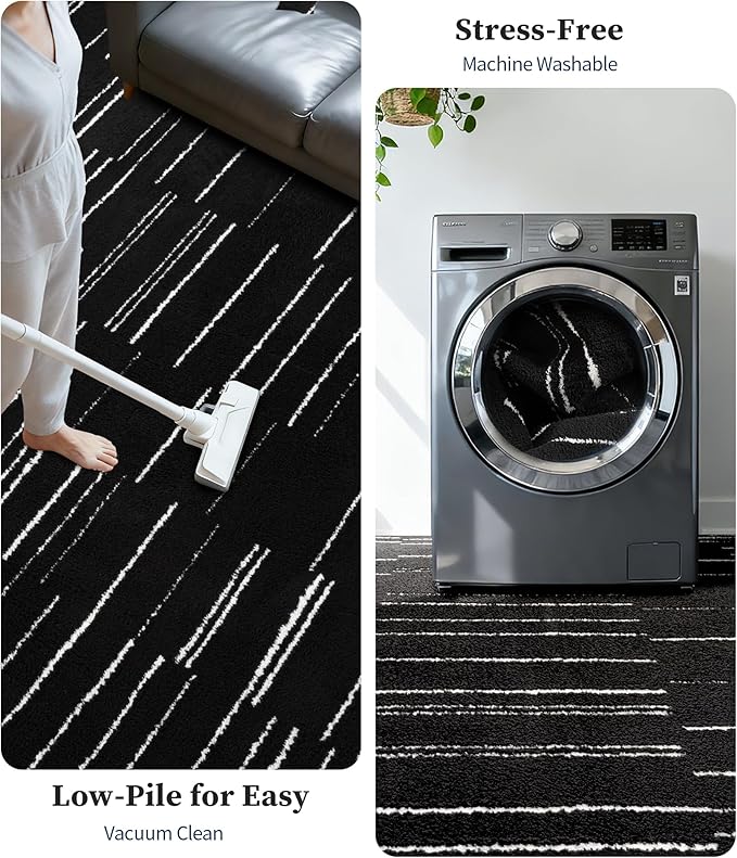 YIHOUSE 6x9 Abstract Line Area Rug, Modern Washable Stain Resistant Rugs Non Slip, Soft Indoor Floor Carpet for Living Room, Bedroom,Dining Room, Black and White