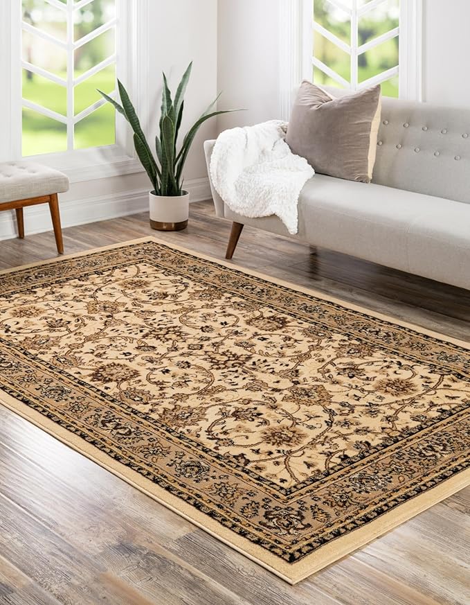 Unique Loom Sialk Hill Collection Area Rug - Washington (7' 1" x 10' Rectangle Ivory/Black)