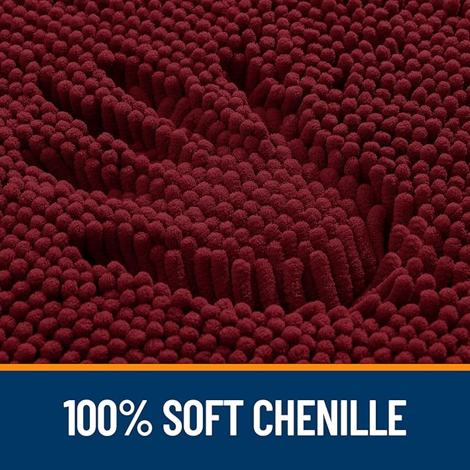 OLANLY Bathroom Rugs 70x24, Extra Soft Absorbent Chenille Bath Rugs, Rubber Backing Quick Dry, Machine Washable Bath Mats for Bathroom Floor, Tub and Shower, Home Decor Accessories, Burgundy