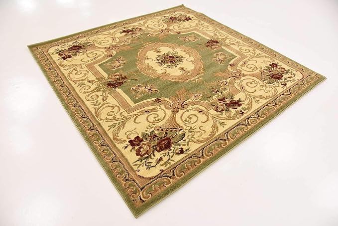 Unique Loom Versailles Collection Traditional Classic Floral Motif Area Rug (6' 0 x 6' 0 Square, Green/ Ivory)