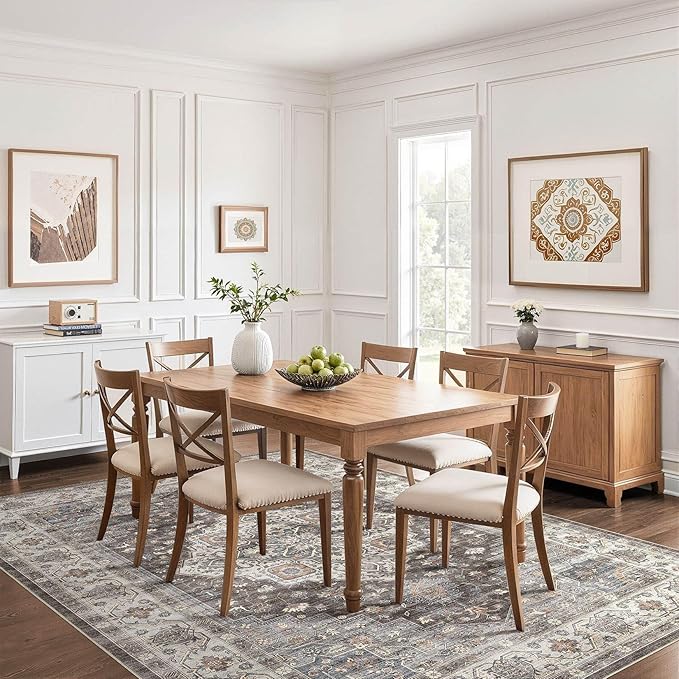 10x14 Area Rugs Living Room: Washable Boho Large Neutral Vintage Soft Rug Stain Resistant Farmhouse Non-Slip Indoor Floor Carpet for Bedroom Nursery Kids Office Dining Room Playroom- Grey Brown
