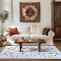 EVERGRACE Area Rugs for Living Room 5x7, Boho Floral Faux Wool Indoor Outdoor Rugs, Washable Rugs for Bedroom Dining Room Entryway Kitchen, Low Pile Floor Mat Carpet for Home Decor, Porcelain Blue
