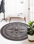 Unique Loom Taftan Collection Border Geometric Tribal Inspired Design Area Rug (8' 0 x 8' 0 Round, Gray/ Black)