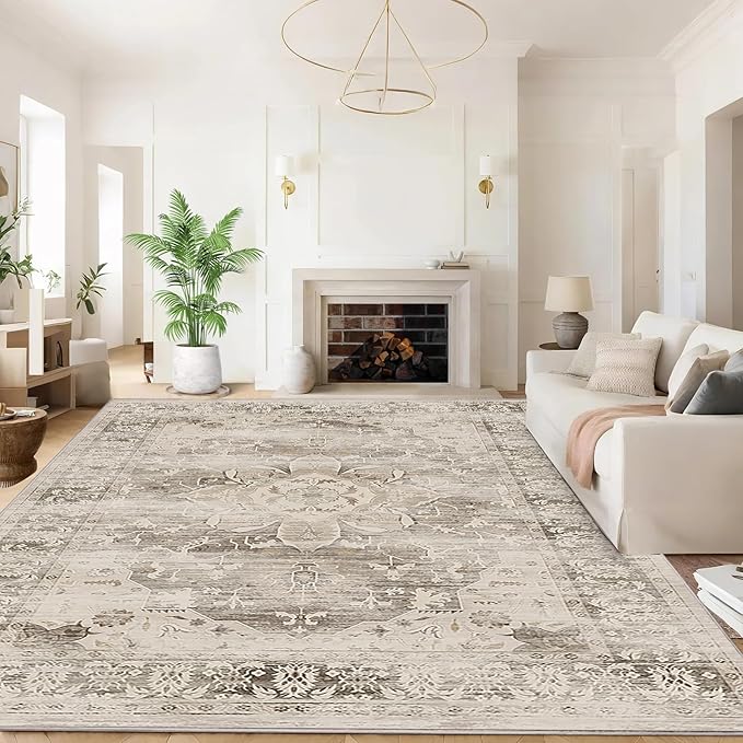 Washable Area Rugs for Living Room 4’x6’ Non Slip Low Pile Area Rugs for Bedroom Foldable Vintage Carpets