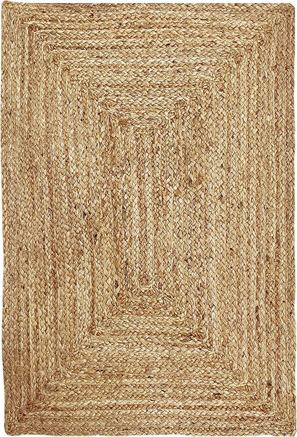 KEMA Jute Braided Area Rug, 4x6 Feet (48x72 Inches) - Rustic Vintage Braided Reversible Rectangular Rug, Shag Rugs for Bedroom, Jute Kitchen Rug, Living Room Rugs