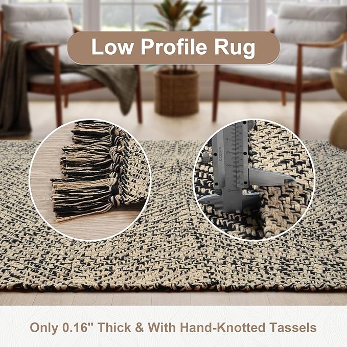 Collive Long Runner Rugs for Hallway 2.6x10, Washable Bathroom Rug Runners Indoor Entryway Rug, Natural/Black Braided Woven Kitchen Runner Carpet for Bedroom Laundry Doorway Indoor Dacor