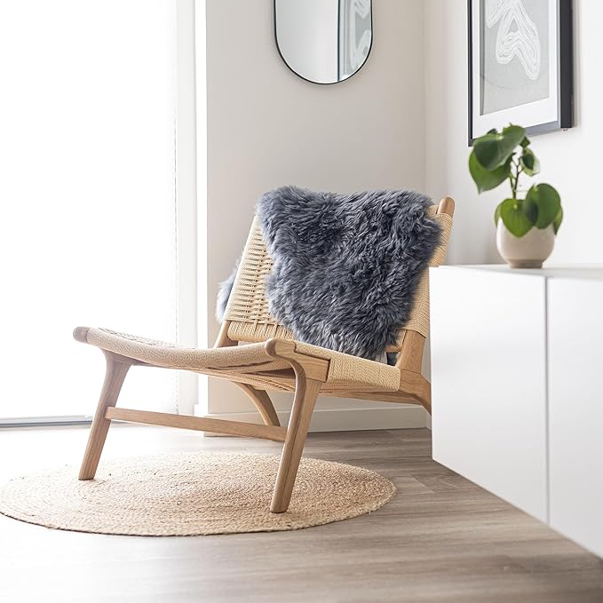 Sheepskin Long Hair 2x3 ft | Bedside Rugs for bedrooms, Sofa, Chair or The Dining Table | Each Sheepskin Rug is Unique and Created by Nature | Small Fluffy Rug in Color Dark Grey