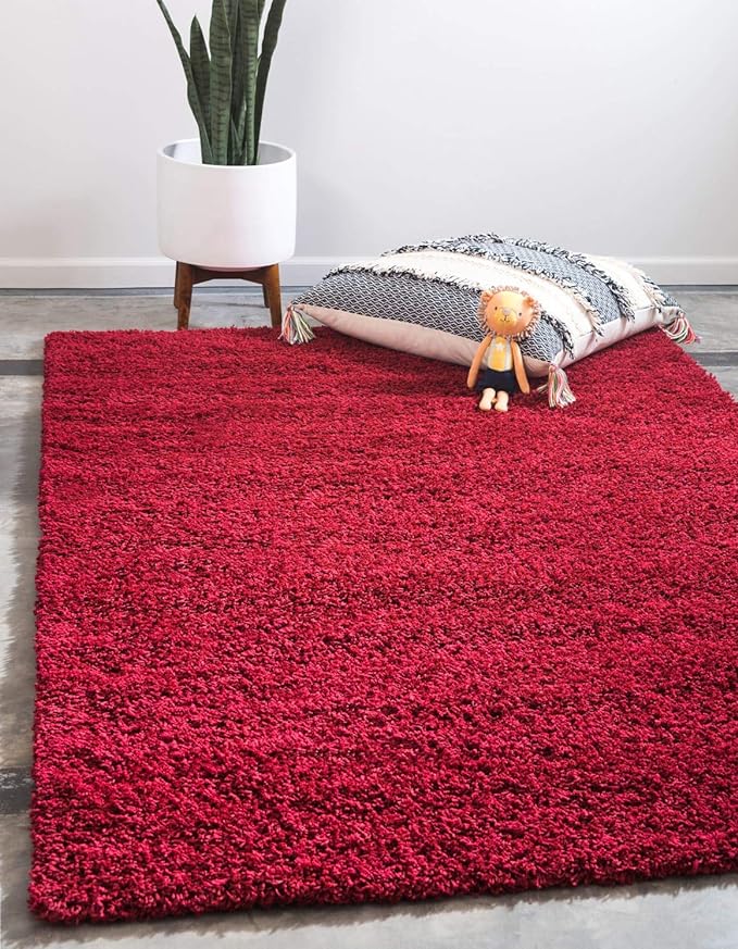 Unique Loom Solid Shag Collection Area Rug (3' 3" x 5' 3" Rectangle, Cherry Red)