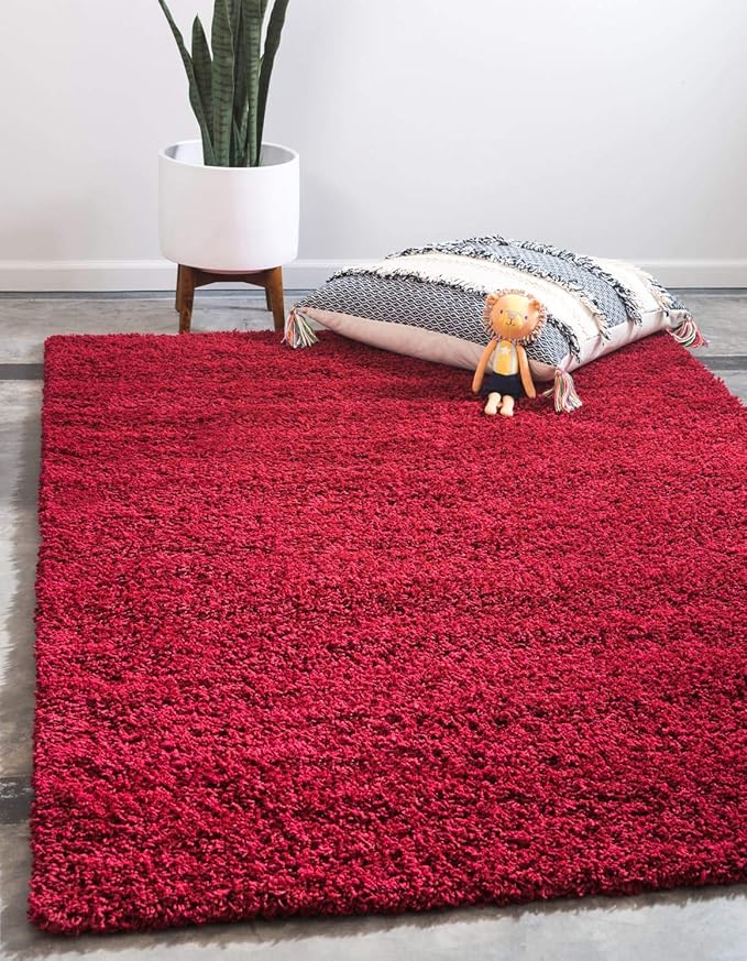 Unique Loom Solid Shag Collection Area Rug (8' x 10' Rectangle, Cherry Red)