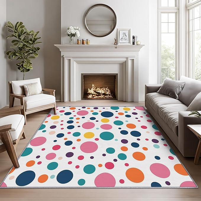 Polka Dots Rugs for Kids Room - 7x10 ft, Polka Dot Rug, Colorful Dots Area Rugs for Living Room Bedroom, Multicolor Geometric Washable Rug Non-Slip Carpet, Kids Nursery Playroom Decor & Gifts