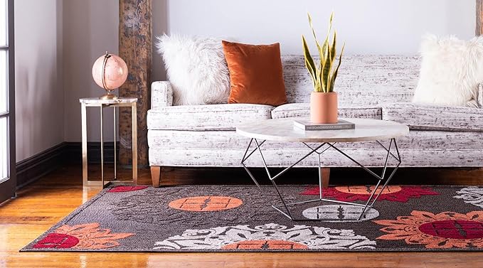Unique Loom Outdoor Modern Collection Area Rug - Chicago (7' 1" x 10' Rectangle, Brown/ Orange)