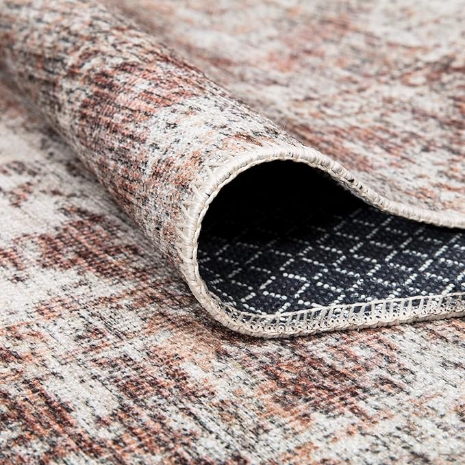 Bloom Rugs Washable Non-Slip 4' x 6' Rug - Ivory/Blush Traditional Area Rug for Living Room, Bedroom, Dining Room, and Kitchen - Exact Size: 4' x 6'