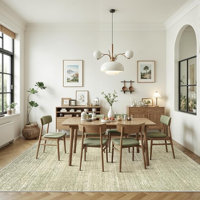 Valenrug Washable Rug 5x7 - Stain Resistant 5x7 Area Rugs for Living Room, Non Slip Backing Printed Rugs for Bedroom, Folable Machine Washable Area Rug (5'x7', Green)