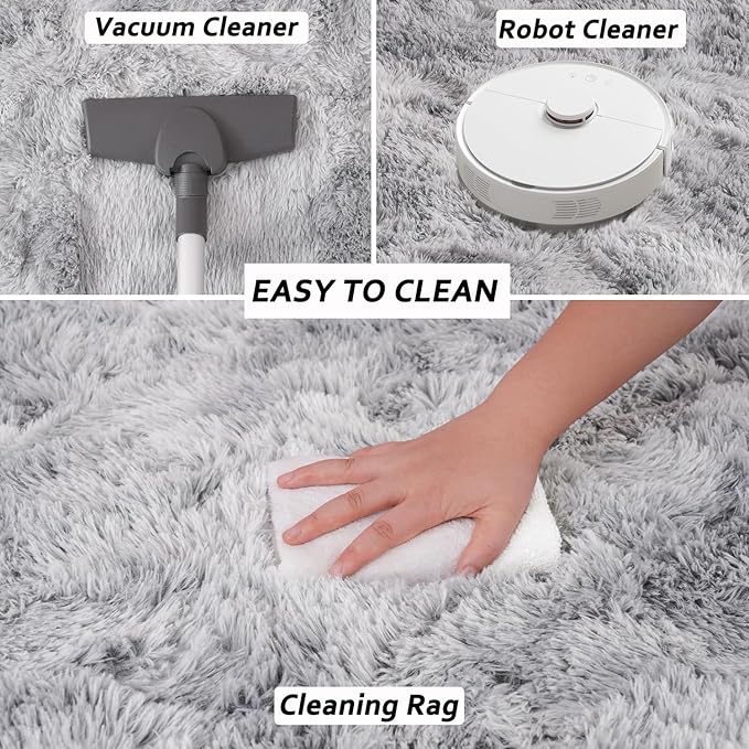 Beglad Shag Rugs for Living Room, Area Rugs 5x7 Feet Upgrade Anti-Skid Modern Minimalist Style Memory Foam Rugs for Bedroom, Indoor Carpet Suitable for Boys Room Decor, Tie-Dyed Light Grey