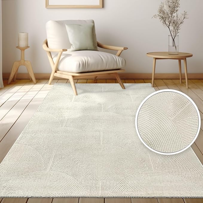 Paco Home Modern Area Rug with Minimalist Arched Lines in Neutral Cream, Size: 5'3" x 7'3"