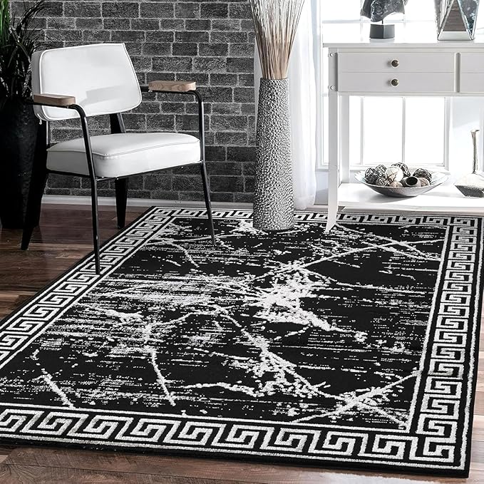 GLORY RUGS Area Rugs Marble 2x3 Black Gray Carpet Modern Abstract Rug Living Room Dining Bedroom Rug