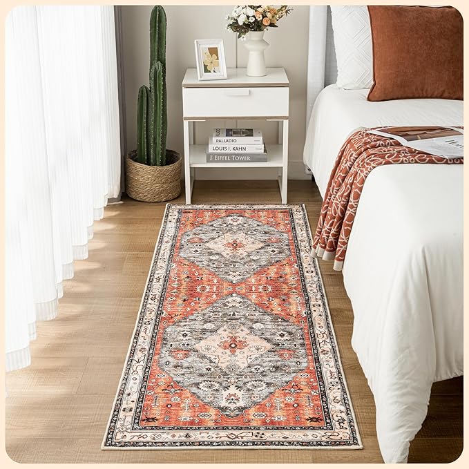 Istana Hallway Runner Rug 2.5x8 – Red/Teal Entryway Rug -Silk's Soft Touch Runners for Hallways - Stylish Kitchen Runner Rug Non Slip