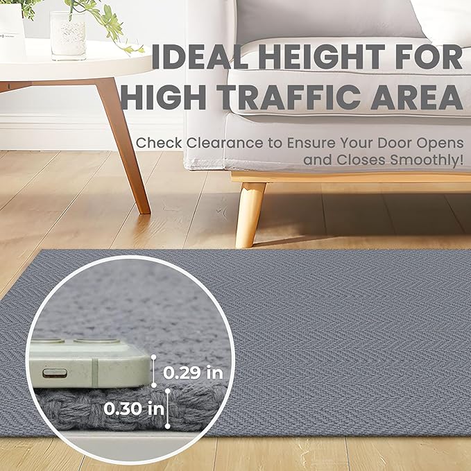 Small Area Rugs 2x3 Ft Washable Rugs for Entryway Non Slip Kitchen Mat Cotton Woven Door Mat Indoor Entrance Front Door Rugs for Foyer Bathroom Kitchen, Grey