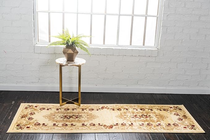 Rugs.com Chateau Collection Rug – 6 Ft Runner Cream Medium Rug Perfect for Hallways, Entryways