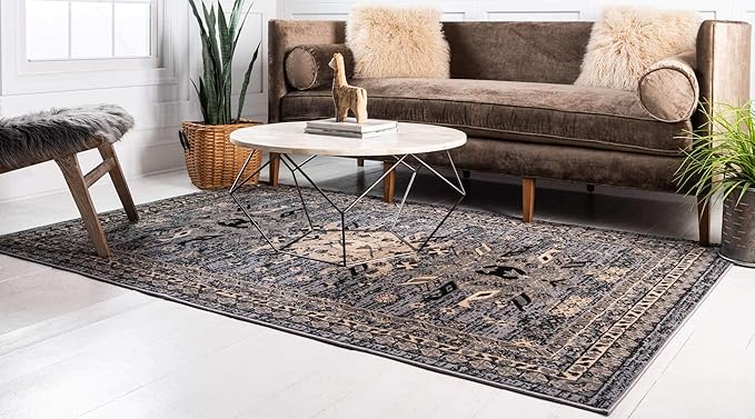 Unique Loom Taftan Collection Border Geometric Tribal Inspired Design Area Rug (9' 10 x 13' 0 Rectangular, Gray/ Black)