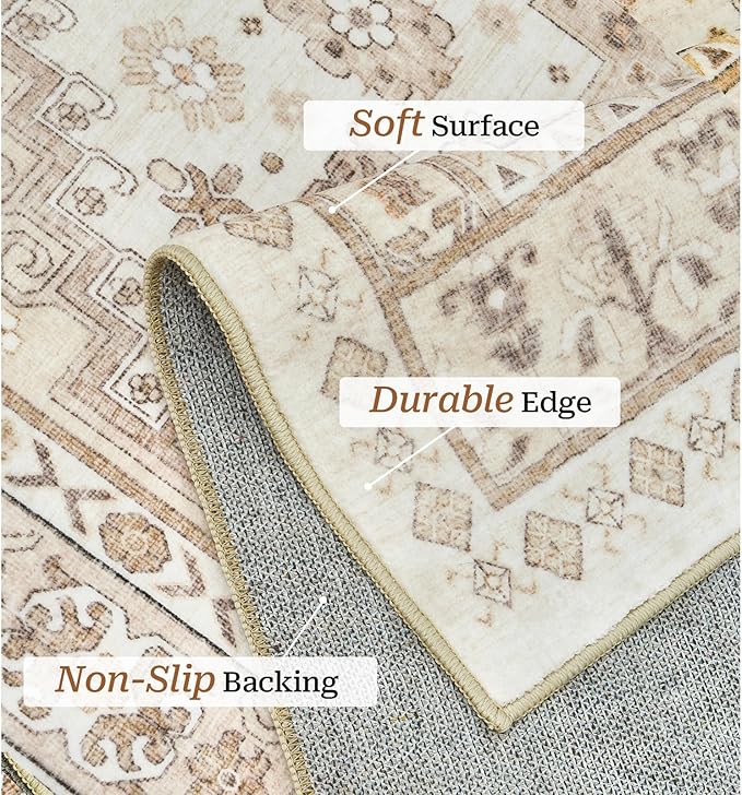 zesthome 6x9 Area Rug, Super Soft Washable Rugs for Living Room, Non-Slip Stain Resistant Vintage Rugs, Ultra-Thin Large Area Rugs