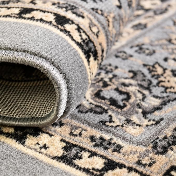 Unique Loom Sialk Hill Collection Area Rug - Washington (4' 1" Round Gray/Black)