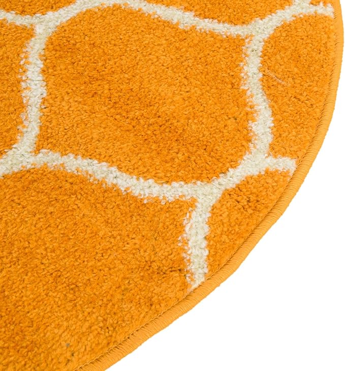 Rugs.com Lattice Frieze Collection Rug – 4' Round Orange Medium Rug Perfect for Kitchens, Dining Rooms