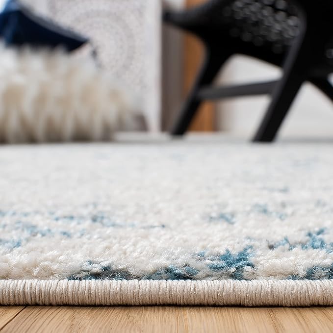 SAFAVIEH Tulum Collection Area Rug - 6'7" Round, Ivory & Turquoise, Moroccan Boho Tribal Design, Non-Shedding & Easy to Clean, Ideal for Living Room, Bedroom, Dining Space (TUL272E)