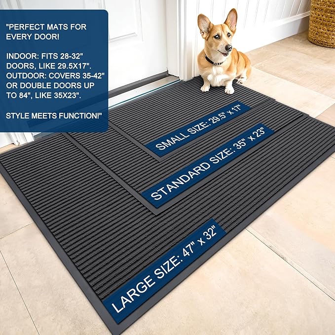 OLANLY Front Door Mat Indoor Outdoor Entrance, Waterproof Heavy Duty Doormat, Fade Resistant, Low Profile, Easy Clean Patio Porch Welcome Floor Mats for Entry, 59x40, Charcoal Grey