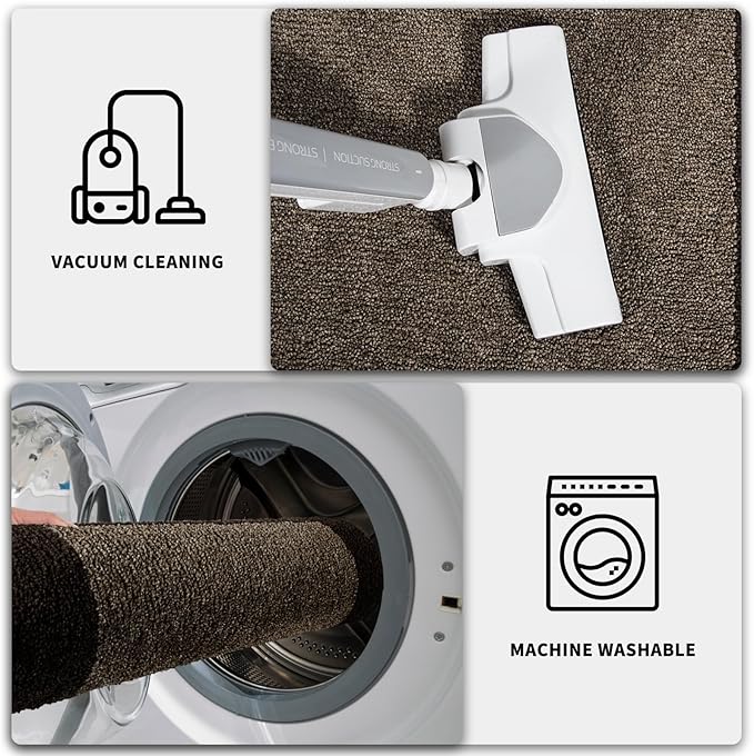 PURRUGS Dirt Trapping Door Mat 32" x 84", Non-Slip/Skid Machine Washable Entryway Rug, Shoes Scraper, Throw Rug, Super Absorbent Area Rug for Muddy Wet Shoes and Paws, Grayish Brown & Coffee