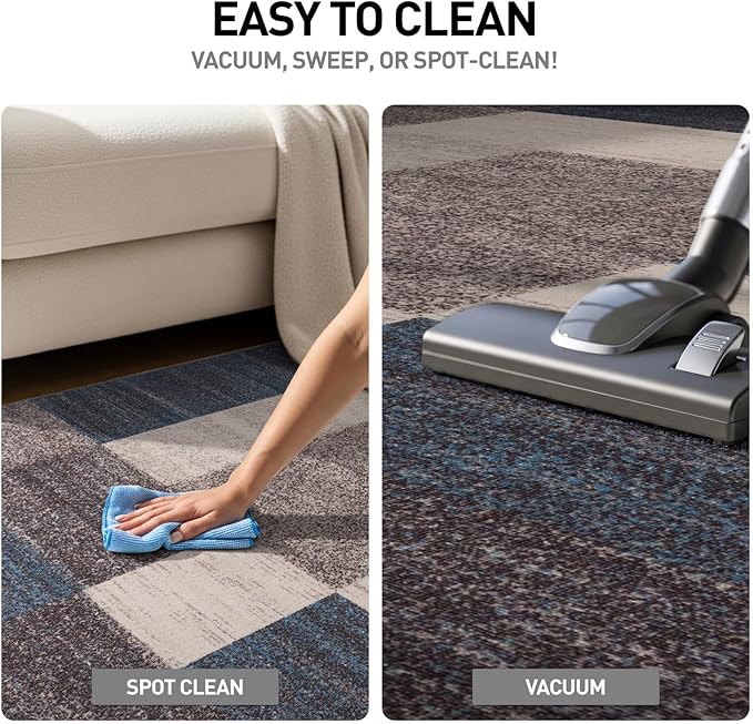 Rugshop Modern Boxes Design Non-Slip (Non-Skid) Carpet Mat Area Rug for Entryway,Door Rug,Kitchen 2'7" x 4' Blue