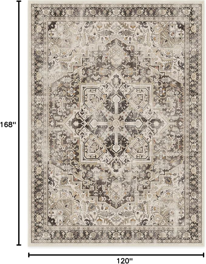RUGGABLE Washable Vintage Area Rug – Kamran Hazel 10x14, Stain-Resistant, Non-Slip – Large Machine Washable Rugs for Living Room, Bedroom, Hallway, Entryway & Office–with Cushioned Pad