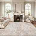 LUMI 4x6 Washable Low-Pile Area Rug for Living Room, Ultra Soft Vintage Rugs with TPE Non Slip Backing, Stain Resistant, Low Profile Carpet High Traffic for Bedroom, Dining Room