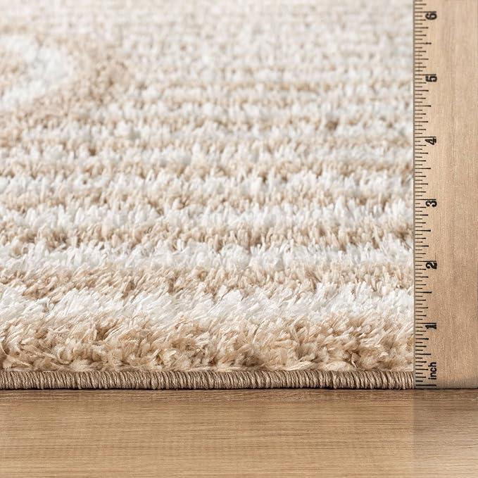 Rugshop Abstract Arch Shag Area Rug Beige 2' x 3' Ideal for Entryways, Kitchens, or Small Spaces