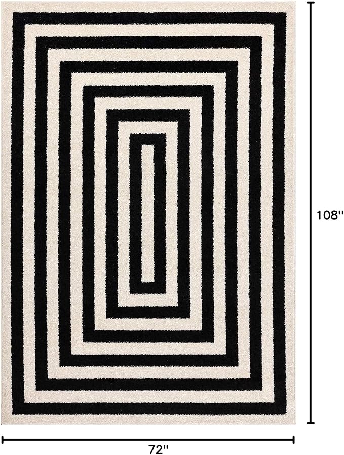 Abani Contemporary Black & Ivory 6' x 9' Area Rug, Contrasting Geometric Modern Stripe Symmetrical Living Room Carpet Rugs