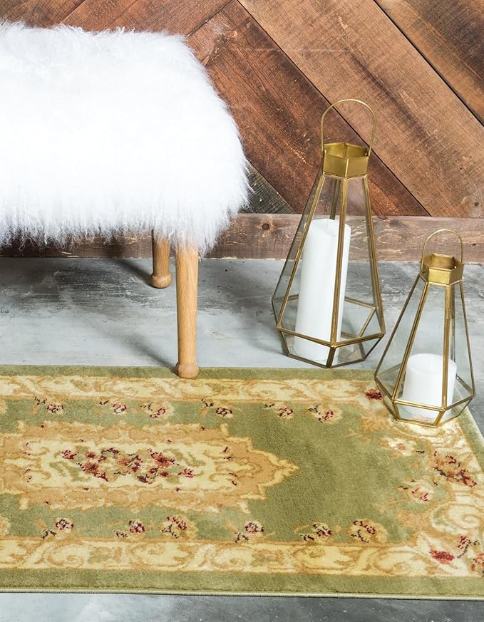 Rugs.com Chateau Collection Rug – 2' x 5' 3 Runner Green Medium Rug Perfect for Hallways, Entryways
