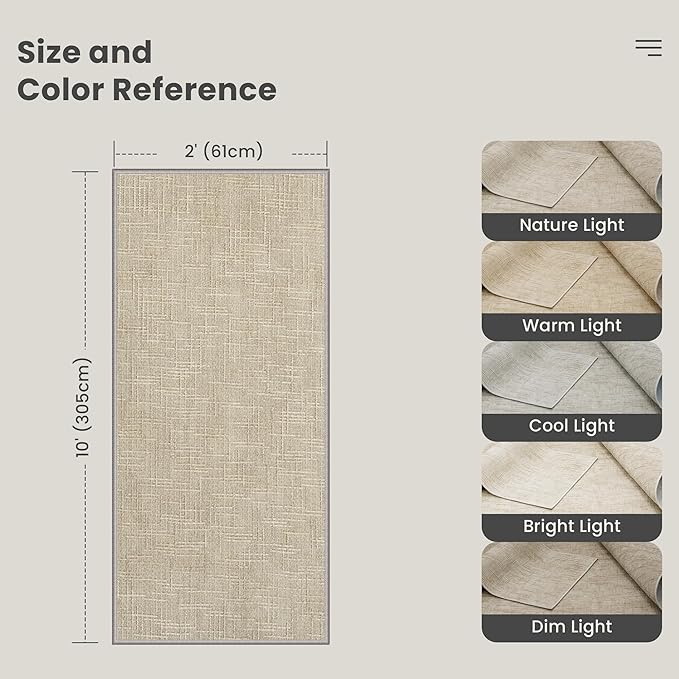 Valenrug Runner Rug Non Slip - 2x10 Runner Rugs for Hallways High-Low Pile Textured Rugs Runners, Folable Washable Runner Rug for Kitchen Bedroom Entryway Laundry Living Room, Beige