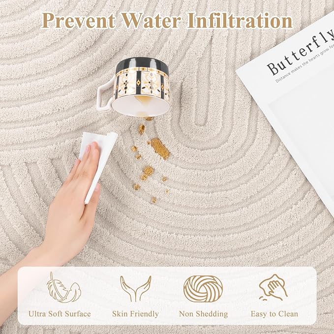 Pauwer 6x9 Washable Area Rugs for Living Room Modern Beige Solid Color Soft Fluffy Rugs for Bedroom Non Slip Boho Accent Indoor Mat Floor Carpet Cover for Kids Room Dining Room Kitchen Office