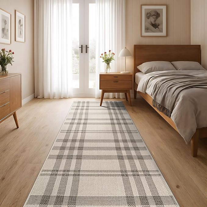 CAMILSON Easy Jute Rug 2x7, Indoor and Outdoor Off-White Runner Rug for Kitchen, Hallway and Entryway, Checkred Boho Woven Design, Easy-Cleaning, Washable Outside Carpet (2 x 7)