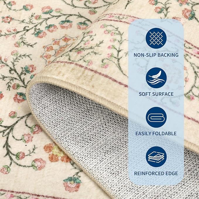GarveeHome Boho 2x6 Runner Rug for Hallways Non Slip, Vintage Botanical Kitchen Rugs Washable Area Rug for Entryway Stain Resistant, Low Pile Soft Runner Camel Carpet for Bedroom Floor Laundry Room