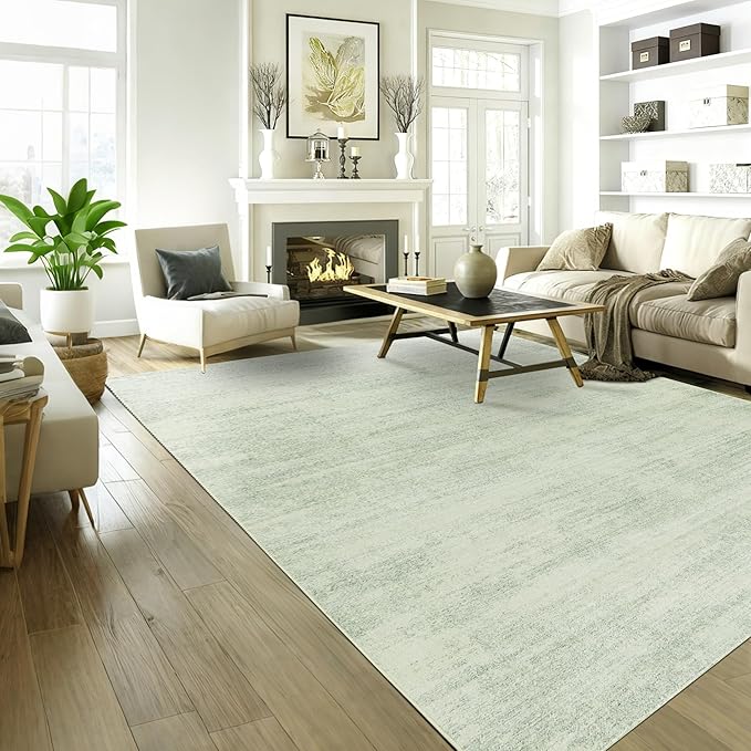 Sage Green Area Rugs for Living Room Nursery for Baby Girl Boy, Neutral Washable Sage Green Boho Farmhouse Vintage Bedroom Rugs 6x9, Light Green and Ivory Cream