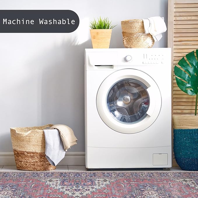 GLN Rugs Traditional Collection - Machine Washable Area Rug, Traditional Washable, Non Slip, Low Pile Chenille Rug, Living Room, Bedroom, Kitchen Rug (5' x 7' Multi Blue)