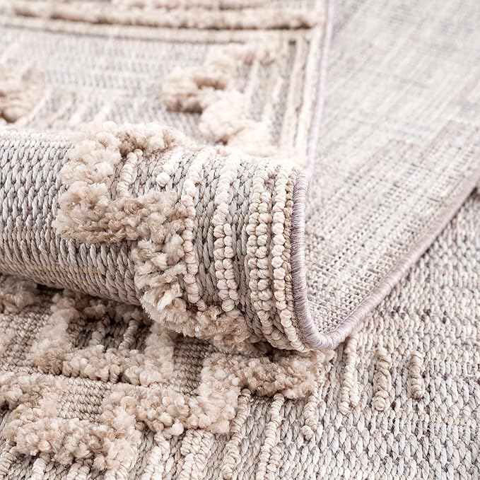 Hauteloom Ampusungan Modern Moroccan Medallion Farmhouse Living Room, Bedroom Area Rug - High Low - High Pile Carpet - Cream, Beige, Brown, Beige - 7'10" x 10'