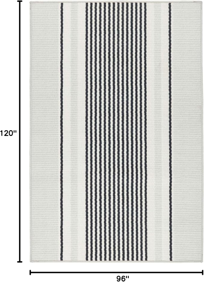 Dash & Albert Gunner Stripe Machine Washable Rug, 7.5 X 9.5 Feet, Grey Stripe Pattern - Premium Luxury Hotel Quality Soft Breathable Hypoallergenic Machine Washable Easy Care All Season Comfortable