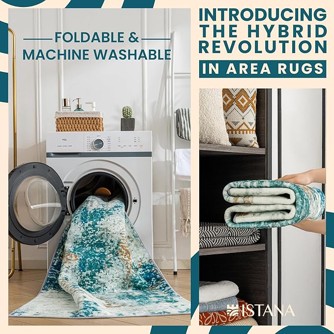 Istana 2x3 Area Rug - Green Rugs for Living Room 2x3 - Foldable Small Rugs for Bedroom - Stain Resistant Washable Rug Non Slip - Eco-Friendly Area Rugs Indoor - Easy to Clean Rug