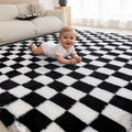 4x6 Area Rugs for Living Room Bedroom, Soft Fluffy Shaggy Bedside Rug, Indoor Floor Carpet for Kids Playroom, Dorms, Nursery Rooms, Home Decor (Black & White 4'x6')