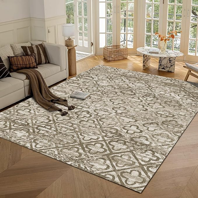 RUGSURE Washable Area Rugs, 5' x 7' - 1/6 Thick - Stain & Water Resistant Non-Slip - Perfect Resistant Rug for Living Room, Bedroom, Nursery, Pet & Child Friendly, Vibrant Colors Rugs, Brown