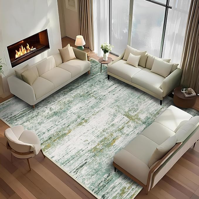 8x10 Abstract Area Rugs for Living Room, Modern Washable Indoor Rug for Bedroom, Thin Soft Large Non-Slip Carpet for Dining Room Home Office Farmhouse Decor - Abstract Army Green