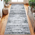 Modern Abstract Runner Rug 2.6x8, Black Grey White Washable Kitchen Runner Non-Slip Soft Hallway Rug Runner Thin Print Faux Wool Carpet for Entryway Bedroom Laundry Room Indoor Home Decor