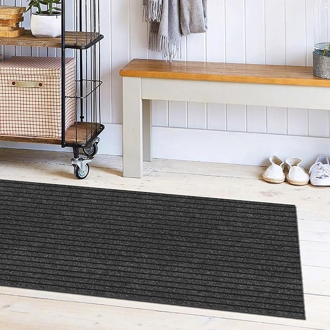 Ottomanson 2'7" x 5' Mud Mat Area Rug Scraper Carpet - Non-Slip, Dirt Trapping for Indoor & Outdoor Use - Ideal for Entryway, Garage, Kitchen, Patio & High-Traffic Areas, Black